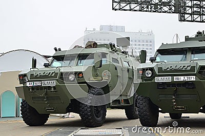 BRDM-4B multifunctional reconnaissance system based on the MZKT-490100 / V-1 lightly armored vehicle by `KB Radar Editorial Stock Photo