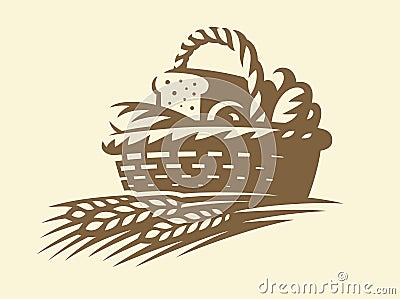 Bread basket - vector illustration. Bakery emblem on white background Vector Illustration