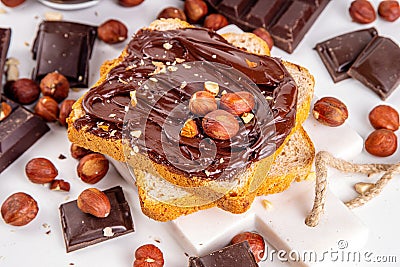 Bread with chocolate hazelnuts paste cream Stock Photo