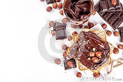 Bread with chocolate hazelnuts paste cream Stock Photo