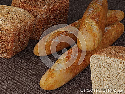 Bread closeup composition traditional baguette and loaf bakery product Stock Photo