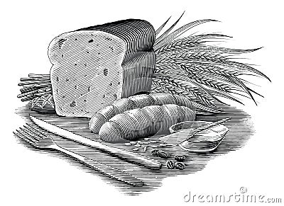 Bread collection illustration vintage engraving style black and white clipart isolated on white background Vector Illustration