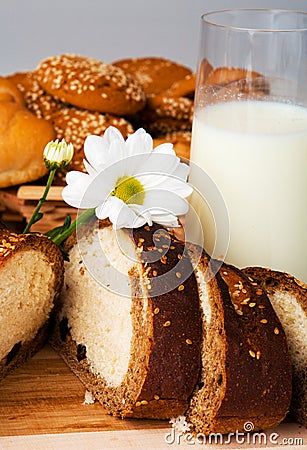 Bread, cookies and milk Stock Photo