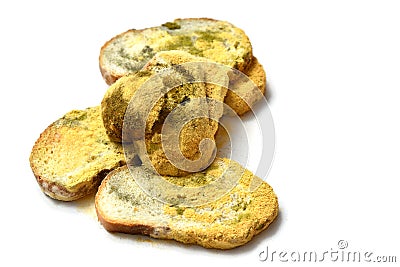 Bread covered with mildew close up view on bread pile Stock Photo