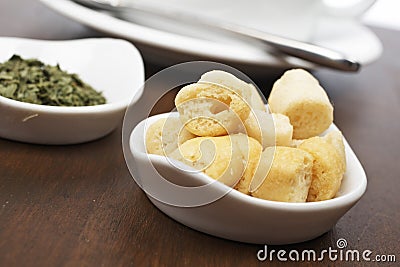 Bread croutons and parsley Stock Photo