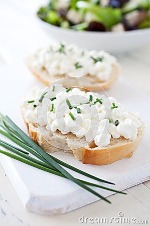 Bread with curd with herbs Stock Photo