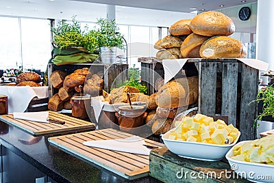 Bread display at a hotel buffet Stock Photo