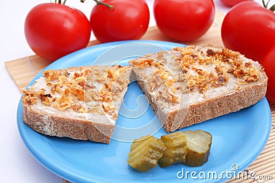 Bread with dripping and onions Stock Photo