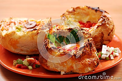 Bread filled with eggs Stock Photo