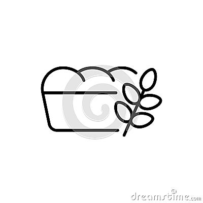 Bread graphic logo. Contour icon of cartoon loaf of fresh bread with ear of wheat. Black illustration of bakery products. Line art Vector Illustration