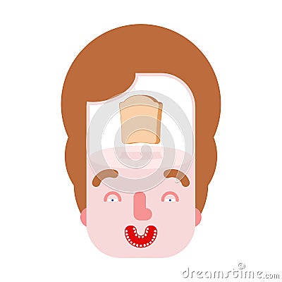 Bread in head. soft tack instead of brains. Concept of fool and and simpleton Vector Illustration