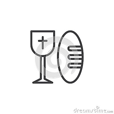 Bread and holy wine cup outline icon Vector Illustration