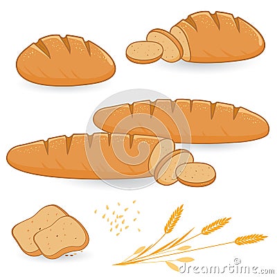 Loafs of bread and sliced bread. Vector Illustration Vector Illustration