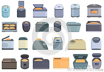 Bread maker icons set cartoon vector. Electric kitchen Vector Illustration