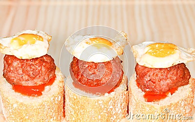 Bread with Meatballs and Quail Eggs Stock Photo