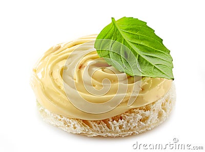 Bread with melted cream cheese Stock Photo