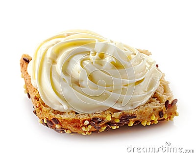 Bread with melted cream cheese Stock Photo