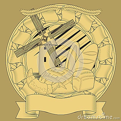 Bread mill grain coat of arms. image Vector Illustration