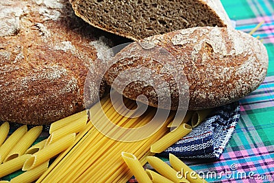Bread and pasta with complex carbohydrates Stock Photo