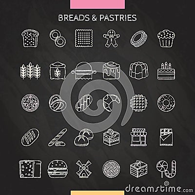 Bread and pastry chalk Vector Illustration