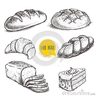 Bread and pastry sweets on white background. Vector Illustration