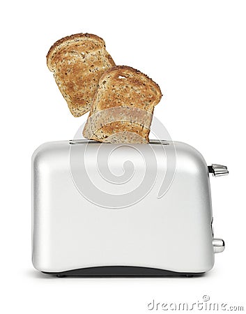 Bread popping out of toaster Stock Photo