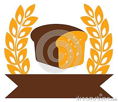 Bread premium emblem with crop ear wreath and empty label Vector Illustration