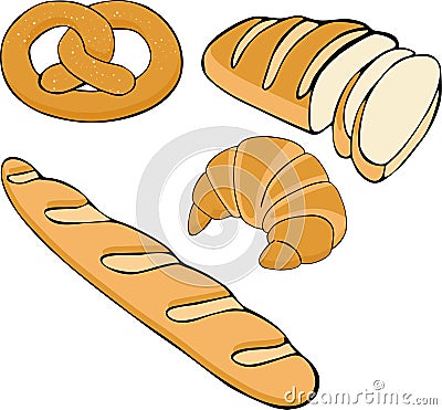 Bread Raster hand drawn set illustration. Gluten food bakery collection. Cartoon Illustration