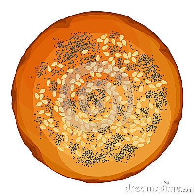 Bread roll round loaf with sesame and poppy top view Vector Illustration