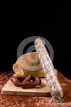 Bread and salami Stock Photo