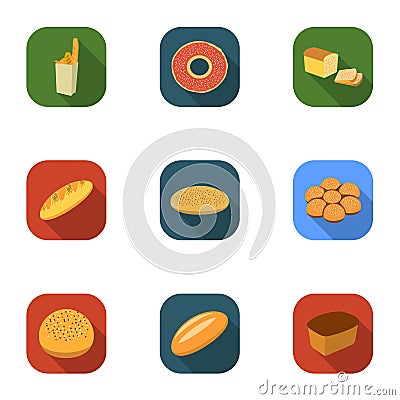 Bread set icons in flat style. Big collection of bread vector symbol stock illustration Vector Illustration