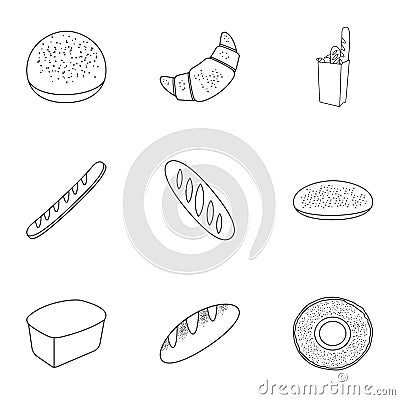 Bread set icons in outline style. Big collection of bread vector symbol stock illustration Vector Illustration