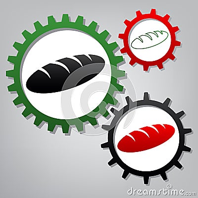 Bread sign. Vector. Three connected gears with icons at grayish Vector Illustration