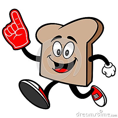 Bread Slice Running with a Foam Finger Vector Illustration