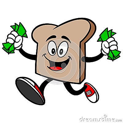 Bread Slice Running with Money Vector Illustration