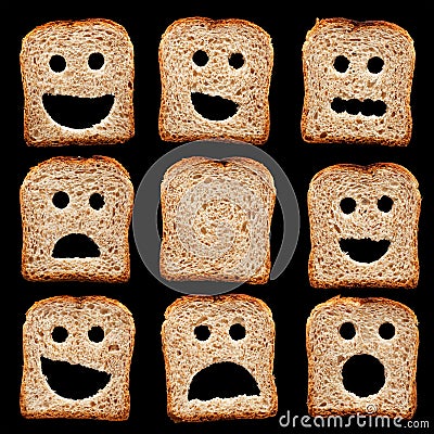 Bread slices with face expressions Stock Photo