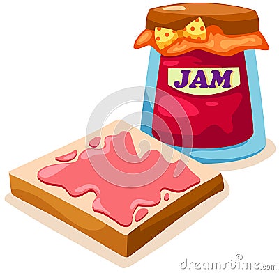 Bread with strawberry jam jar Vector Illustration