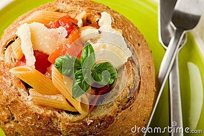 Bread stuffed with pasta Stock Photo