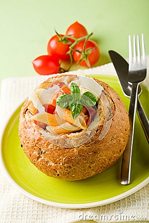 Bread stuffed with pasta Stock Photo