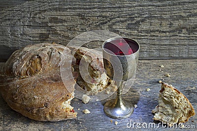 Bread and wine holy communion sign symbol Stock Photo