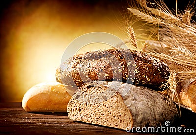 Bread on a Wooden Table Stock Photo