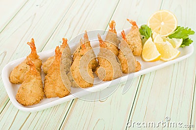 Breaded Butterfly Prawns Stock Photo