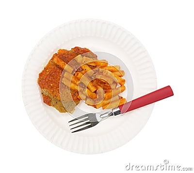 Breaded chicken and pasta TV dinner Stock Photo