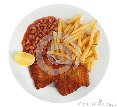 Breaded fish meal from above Stock Photo