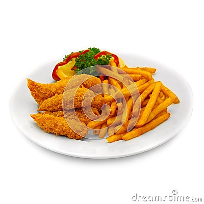 Breaded Shrimp and Chips Stock Photo