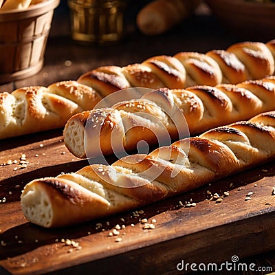 Breadstick, long small sticks of freshly baked bread, food meal staple Stock Photo