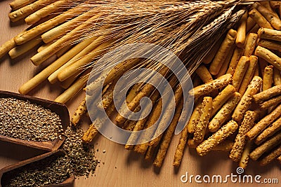 Breadsticks wheat and spices Stock Photo