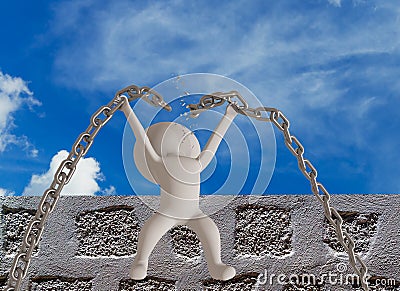 Break chains free freedom breaking man human character - 3d rendering Stock Photo