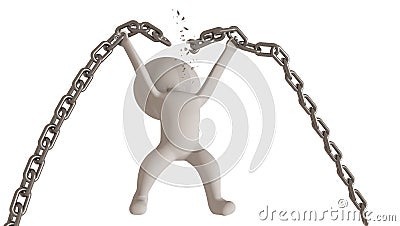 Break chains free freedom breaking man human character - 3d rendering Stock Photo