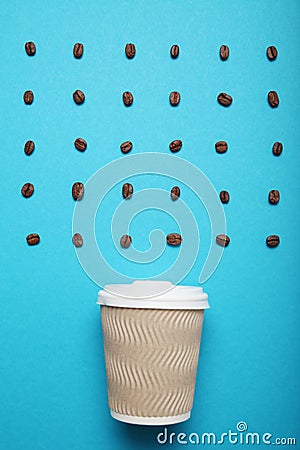 Break for coffee, beans and paper cup Stock Photo